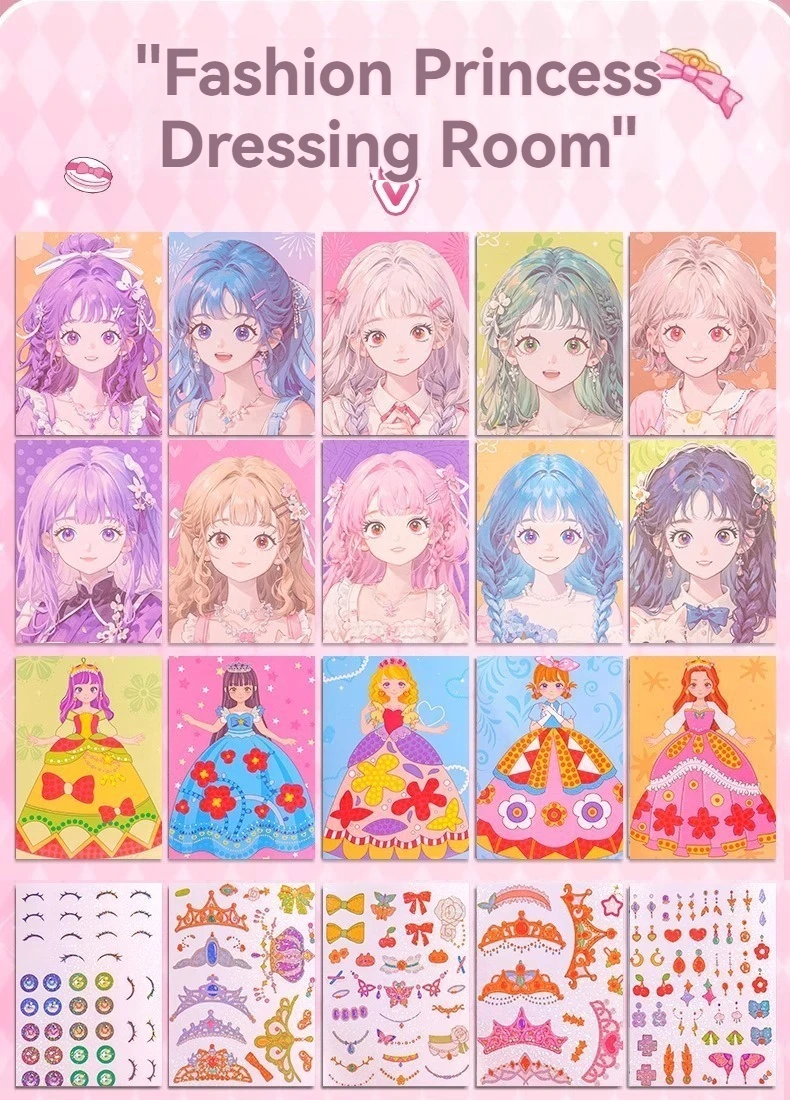DIY-Papierkunst-Bastelsets – 3-in-1-Prinzessin-Make-up-Set mit Diamant-Malerei-Sets und Prinzessinnen-Aufkleberbuch, Geschenke für Mädchen – Detail 9