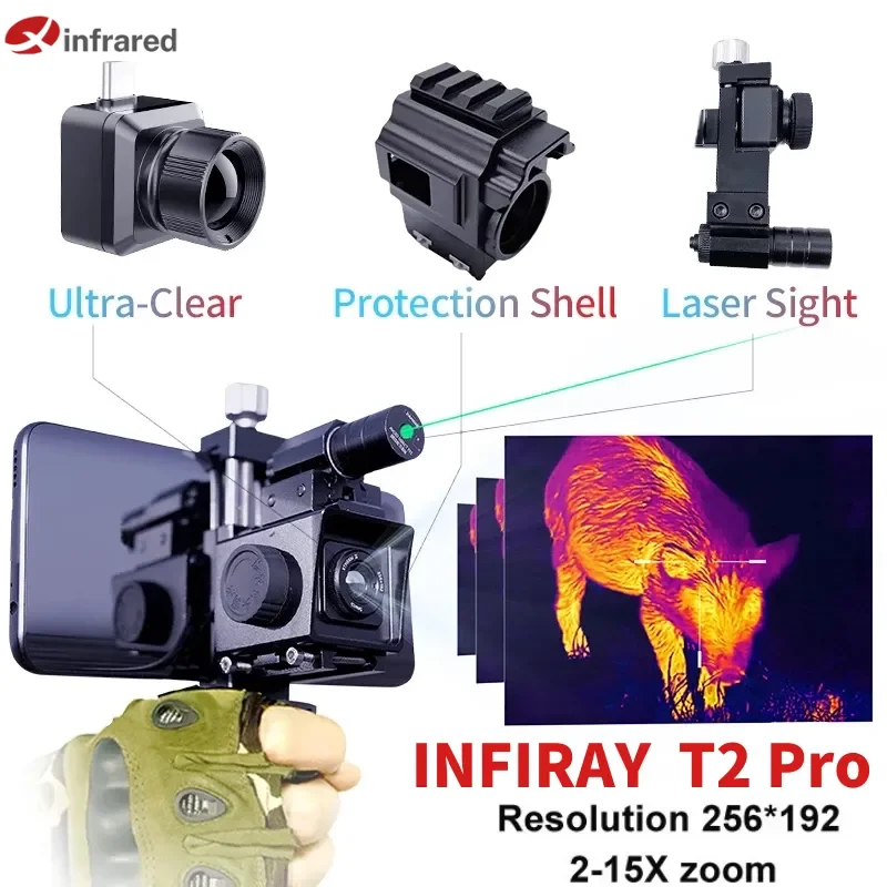 Indolay-cámara térmica xinfrarroja T2PRO para caza al aire libre, Monocular HD de 25Hz, cámara térmica para teléfono móvil, visión nocturna con láser