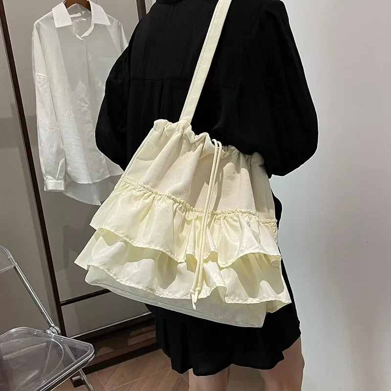 Effen Kleur Dun Garen Kant Kleine Rok Dames Tas 2024 Hoge Kwaliteit Zomer Design Elegante Tas Casual Luie Stijl Sexy Big Bag