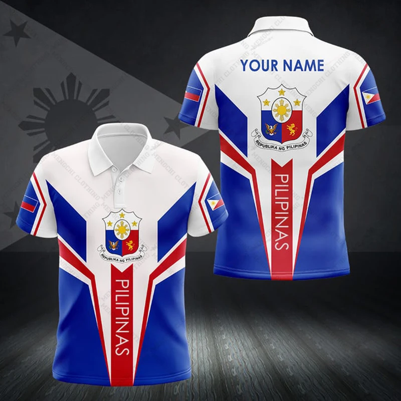 Philippines Flag & Coat of Arms Customized Polo Shirts Summer Casual Streetwear Men\'s Fashion Loose Jersey Plus Size Sportswear