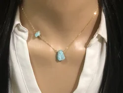 Raw Larimar Necklace, Natural Raw Crystal Necklace, Genuine Larimar Jewelry