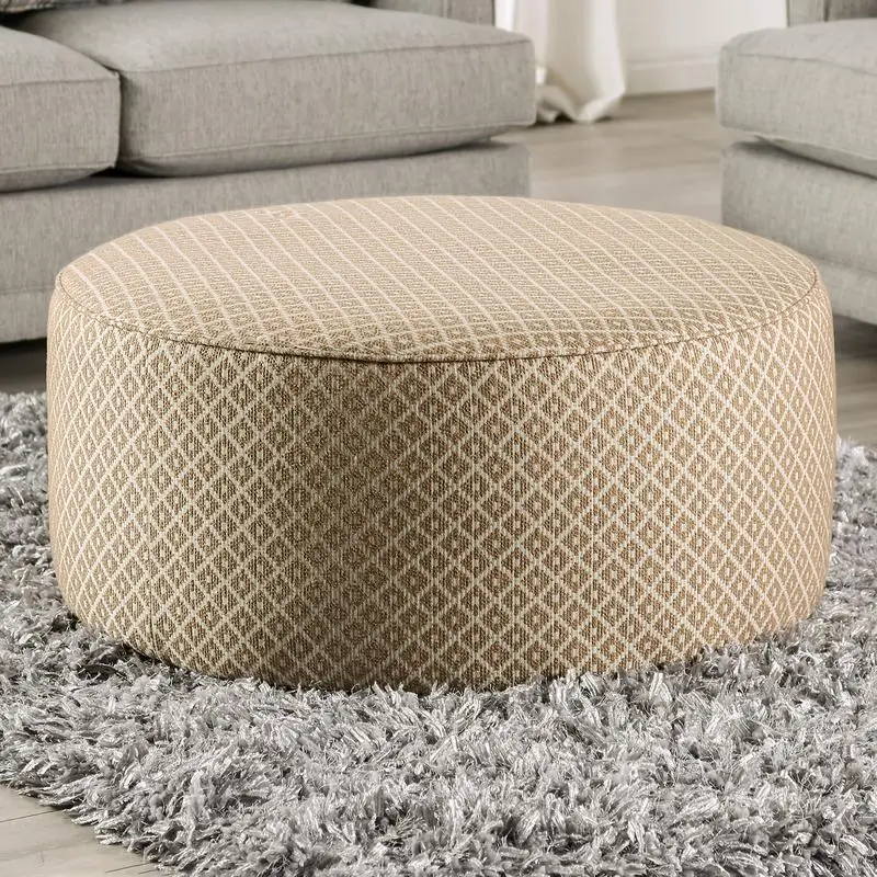 

Transitional Style Upholstery Ottoman with Welt Trim in Gold and Gray Finish