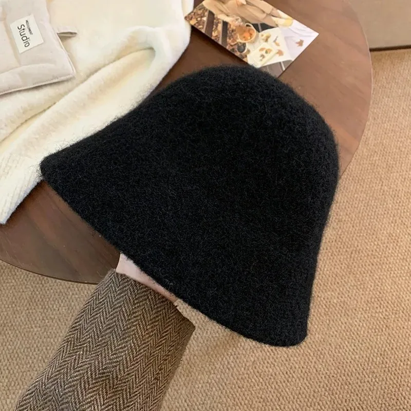 جديد الشتاء الصوف مزيج قبعة بحافة محبوك قبعة صياد للنساء الدافئة الوجه التخسيس قبة تاج قبعة أنيقة على الموضة