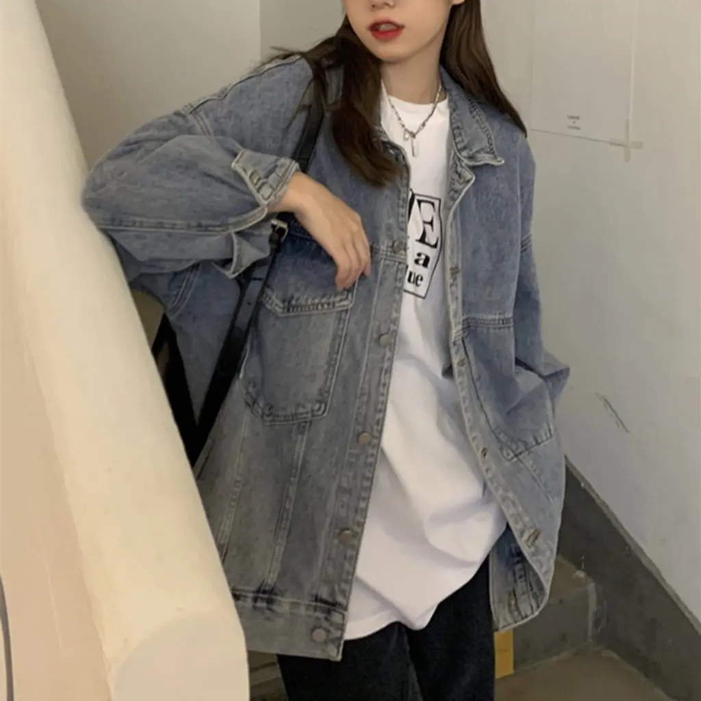 

Женская джинсовая куртка, весна-осень, шикарный топ средней длины, свободный универсальный стиль BF, нишевый дизайн, повседневная верхняя одежда