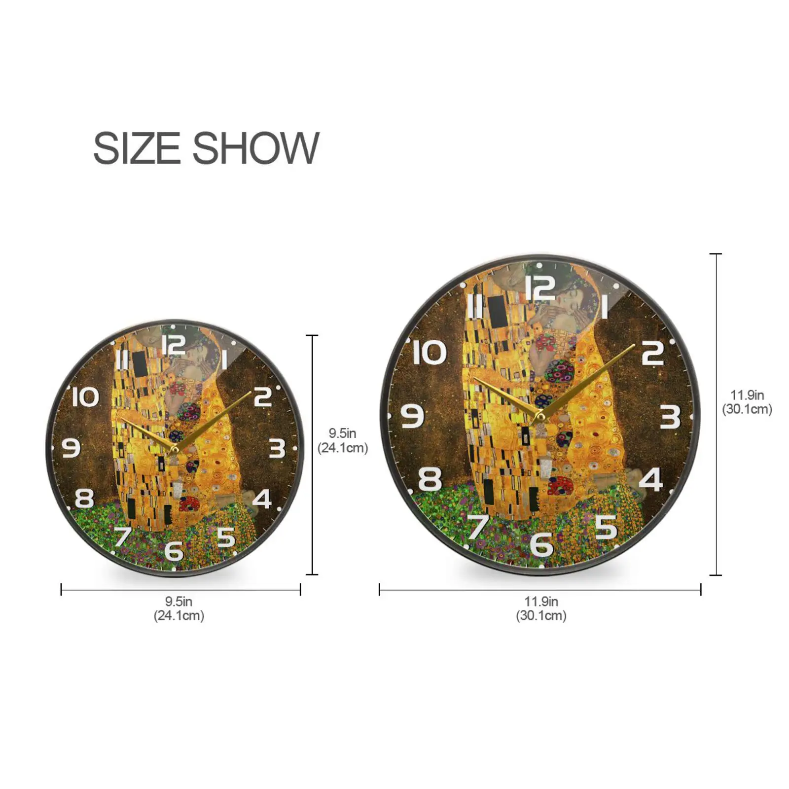 Gustav Klimt Kiss Oil Painting Acrylic Wall Clock Round Non-Ticking Silent Hanging Wall Watch Quiet Desk Clock Home Decor Art