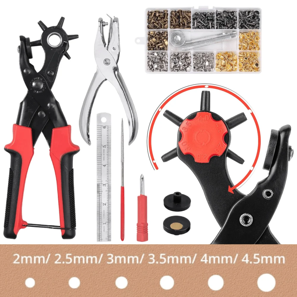 

Набор для пробивания отверстий в коже, вращающийся дырокол для кожи, ремней, ремешков для часов, ткани, пластика, для рукоделия и DIY-проектов