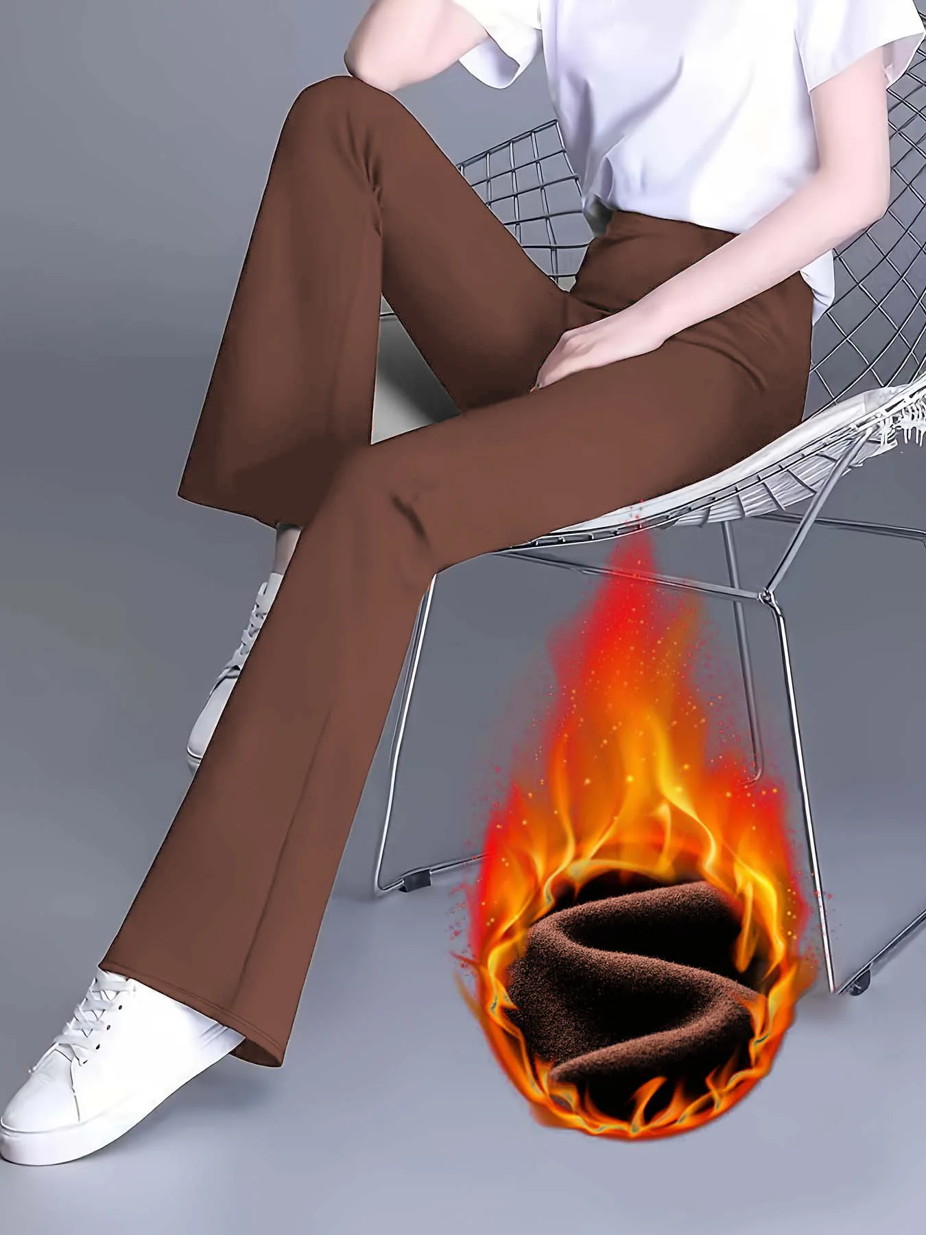 

High Waist Slim Fit Flared Trousers with Fleece for Autumn Winter Casual Fashion Long Pants Wide Leg Suit Pants