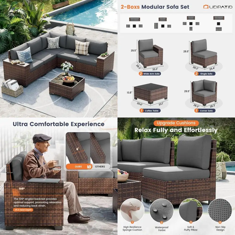 

"8-Inch Armrest Outdoor Sectional Sofa Set, 6-Piece Wicker Conversation Furniture Set with Waterproof Features"