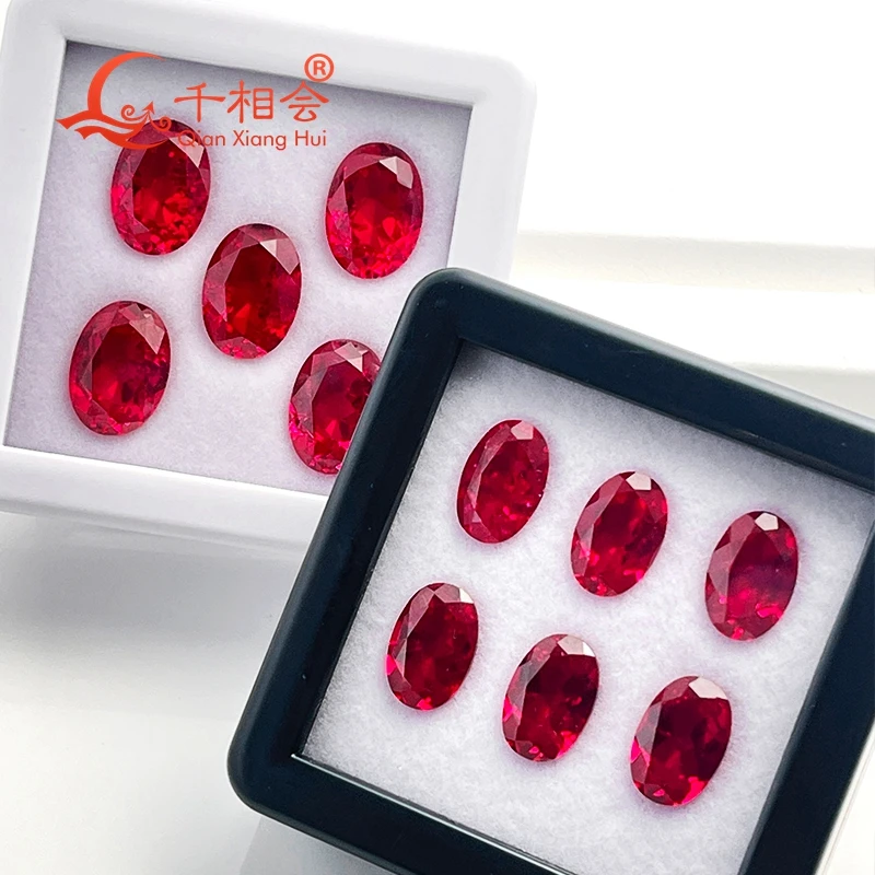 oval shape natural cut artificial red lab created  ruby including minor cracks inclusions loose gem stone jewelry making GRC