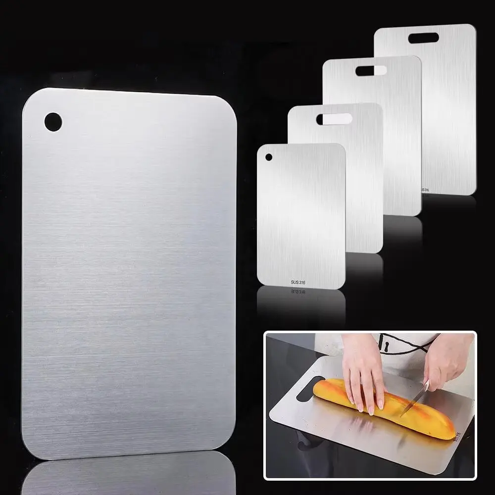 New Titanium Cutting Stainless Boards for Kitchen Board 316 Steel Thickened Double Sided Food Grade Portable Fruit Meat Chopping