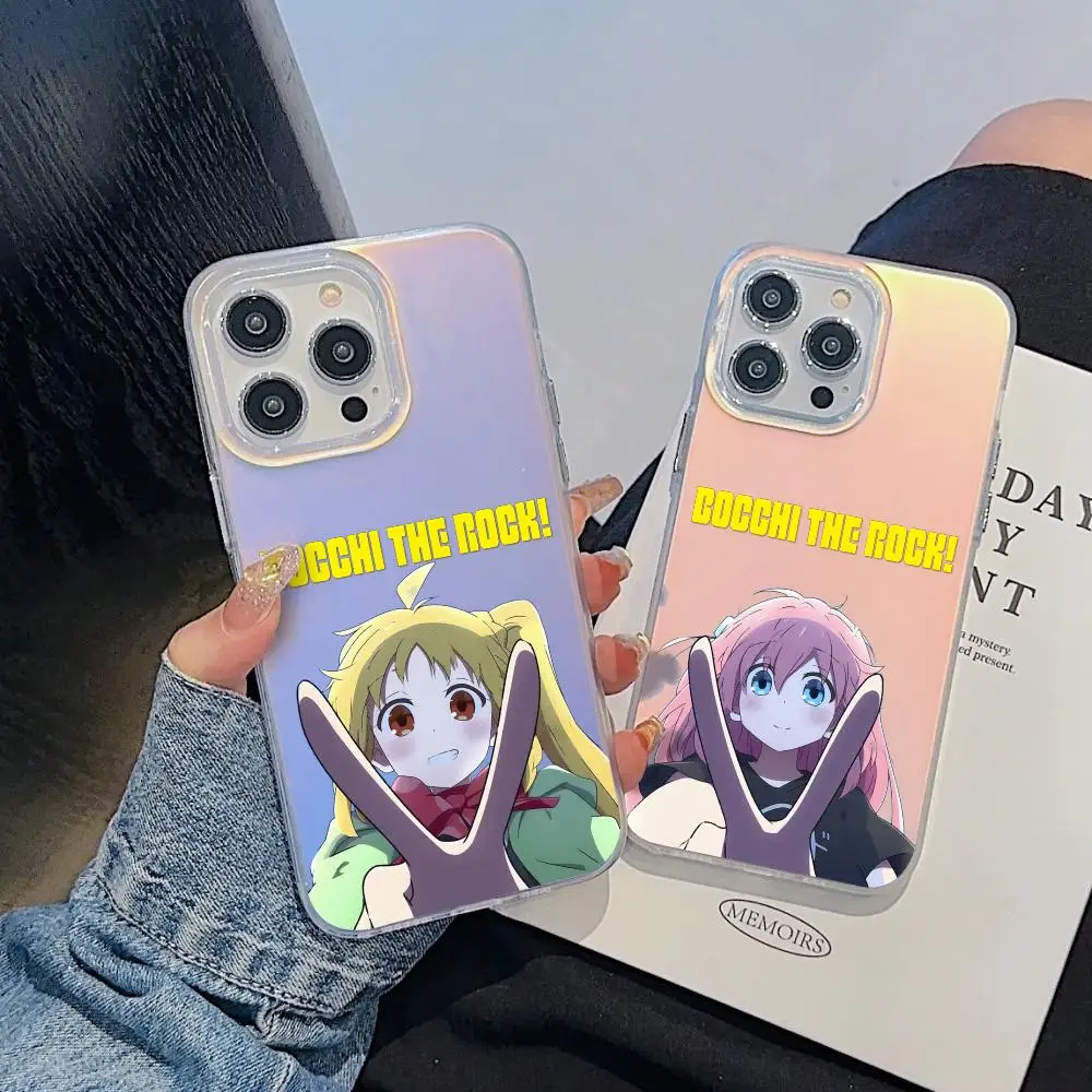 

B-Bocchi The Rock Phone Case For iPhone 17 16 15 14 13 12 11 Pro Max Plus Transparent Aurora Laser Gradient Cover