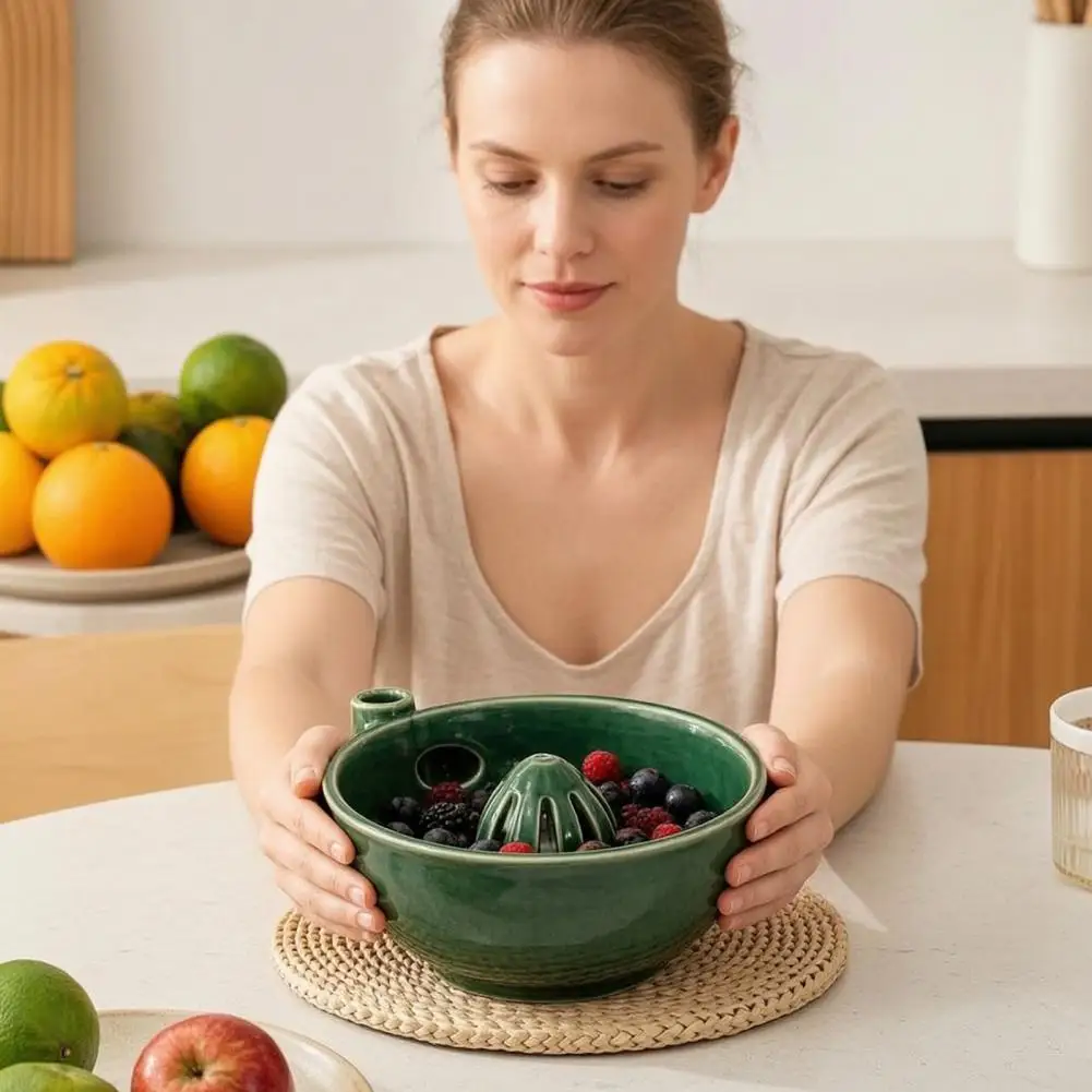 Berry Wash Bowl Fruit Bowl Ceramic Berry Washer Bowl with Self-spinning Vortex Automatic Fruit Vegetable Cleaner Spinner Kitchen