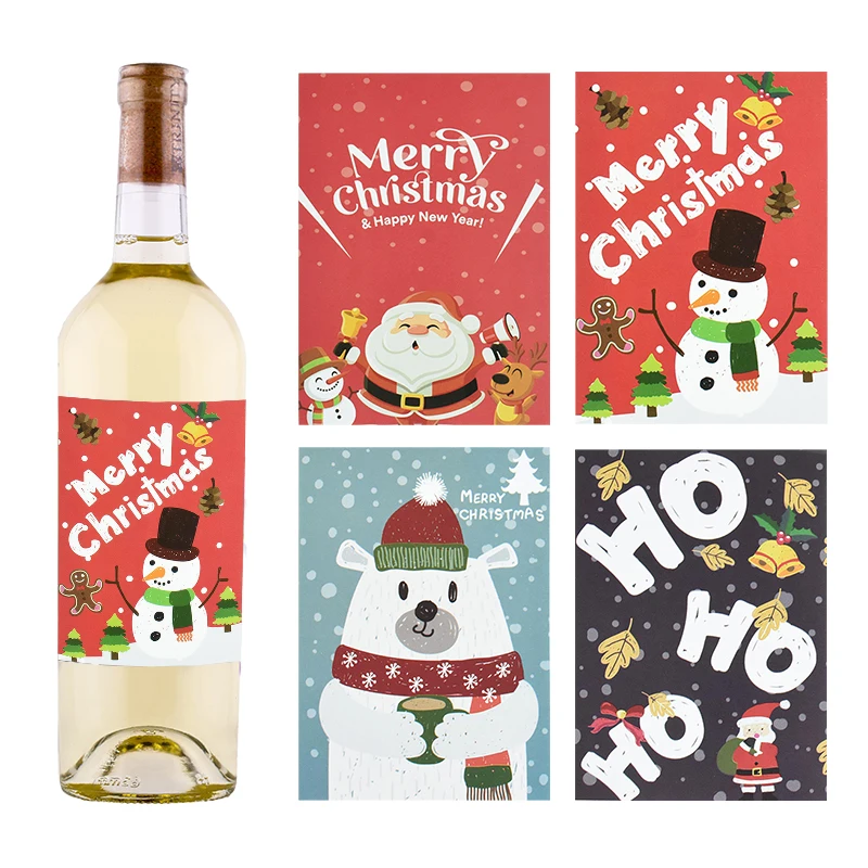24pcs Merry Christmas Wine Bottle Sticker Santa Claus Wine Bottle Label Wraps Stickers Xtmas New Year Party Decoration Supplies