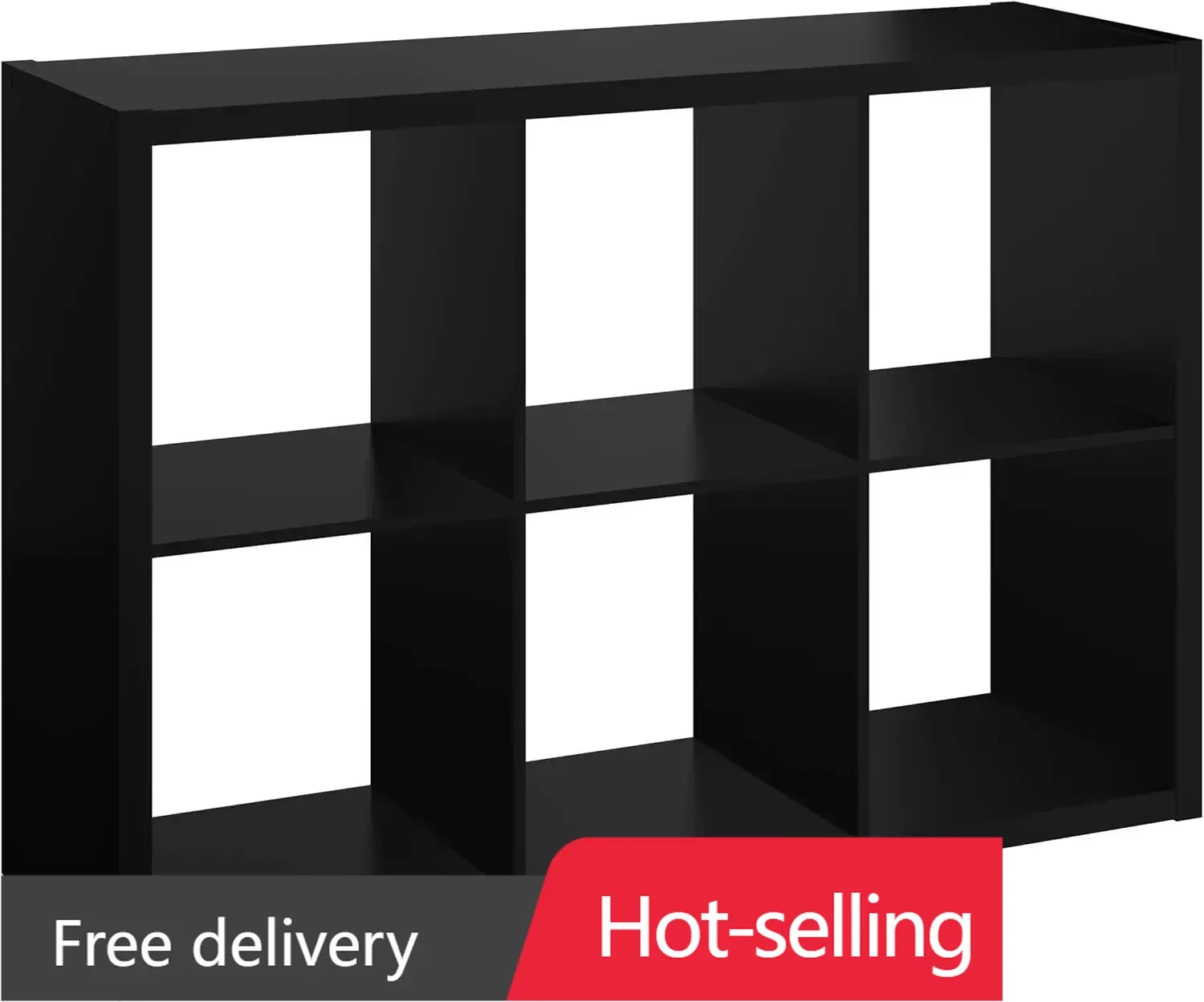 

6 Cube Storage Shelf Organizer Bookshelf with Open Back, Vertical or Horizontal, Easy Assembly, Wood, Black Finish