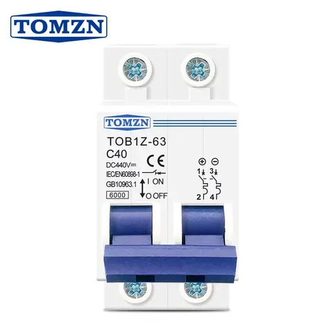 TOMZN 2P DC MCB 6KA 440V Mini Circuit Breaker 3A 6A 10A 16A 20A 25A 32A 40A 50A 63A
