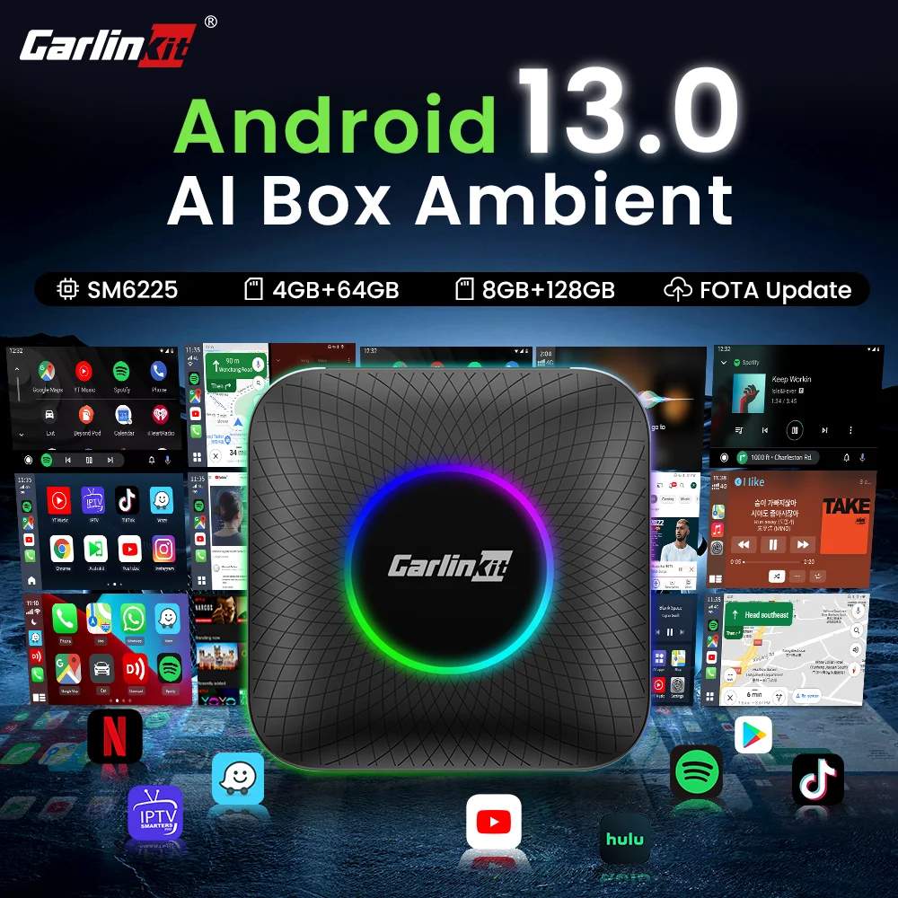 CarlinKit Android 13 Tv Box Qualcomm 8 Core CarPlay Android Auto Wireless Adapter Support Youtube Netfilx IPTV Spotify Disney+