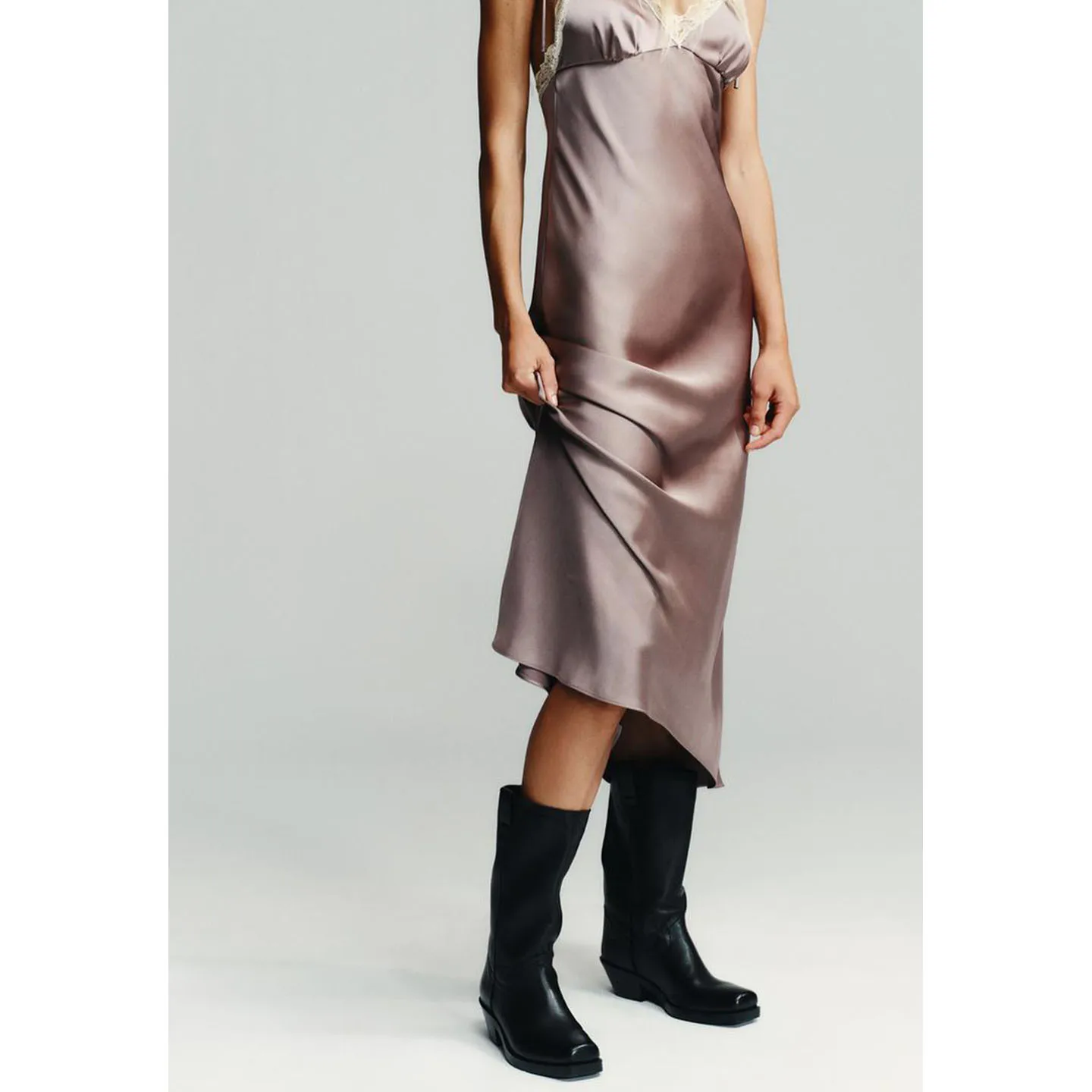 

Шелковый атлас с v-образным вырезом и поясом Dr, женское сексуальное платье миди Dr, без бренда, полиэстер, 00% Svel, вечернее платье