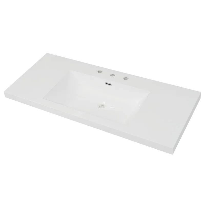 

48" White Resin Bathroom Vanity Sink with 3 Faucet Holes, Top Only