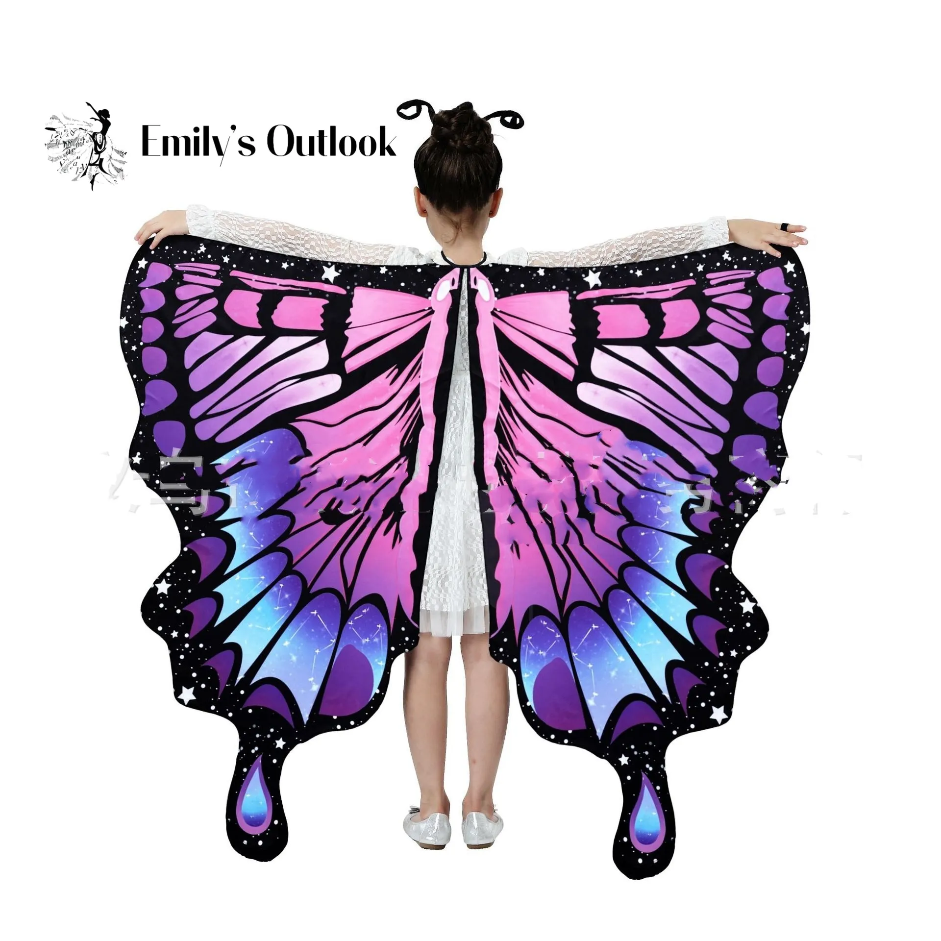 Butterfly Wings Costume Girl Fairy Dress Up Halloween Party Kids Cape Shawl Rainbow Monarch Nymph Pixie Scarf Stage Show New