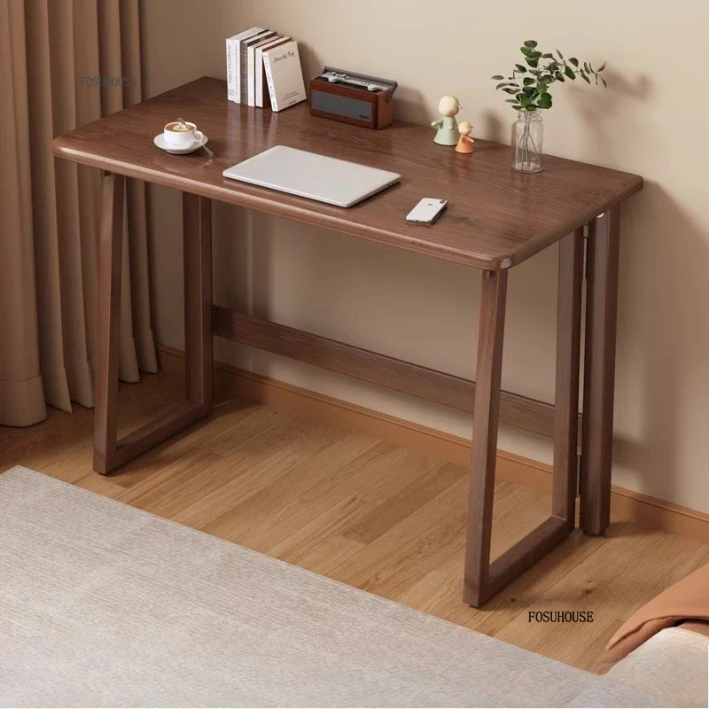 مكتب قابل للطي من الخشب الصلب - مكتب كمبيوتر حديث للمساحات الصغيرة، طاولة ألعاب محمولة وطاولة دراسة لغرفة النوم، طاولة مكتب، أسطوانة #4