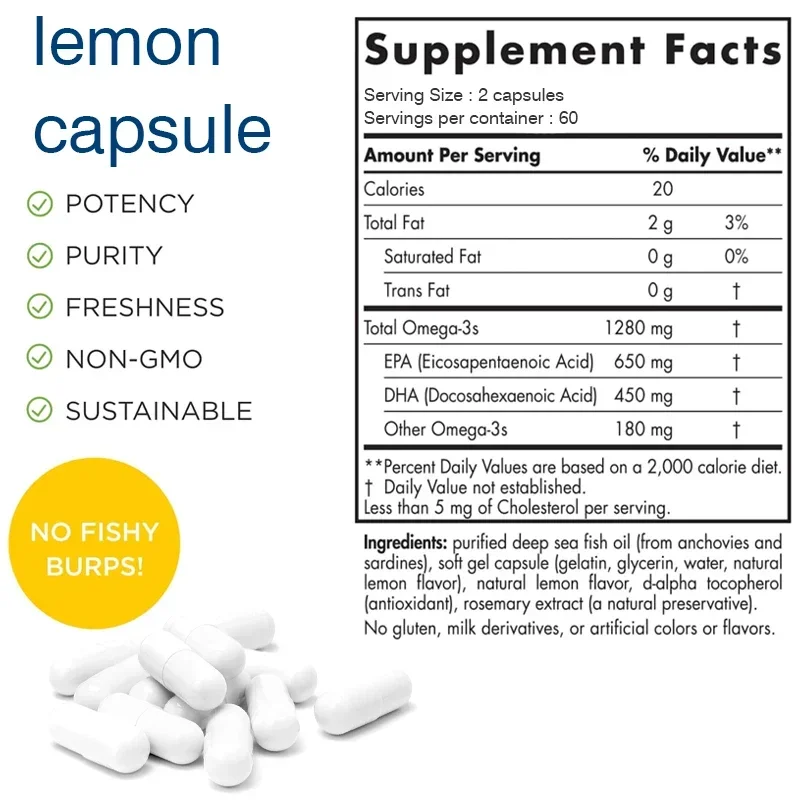 Omega 3 Fish Oil-Benefits The Cardiovascular System, Protects Eye, Supports Cognitive, Eye and Skin Health, Improve Intelligence