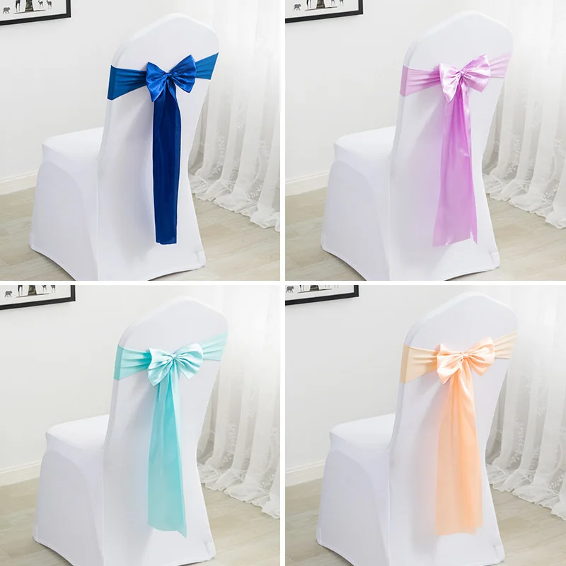 

10pc Dining Table Chair Tie-free Bow Wedding Party Decoration Ribbon Tie-free Chair Back Flower Elastic Chair Back Flower