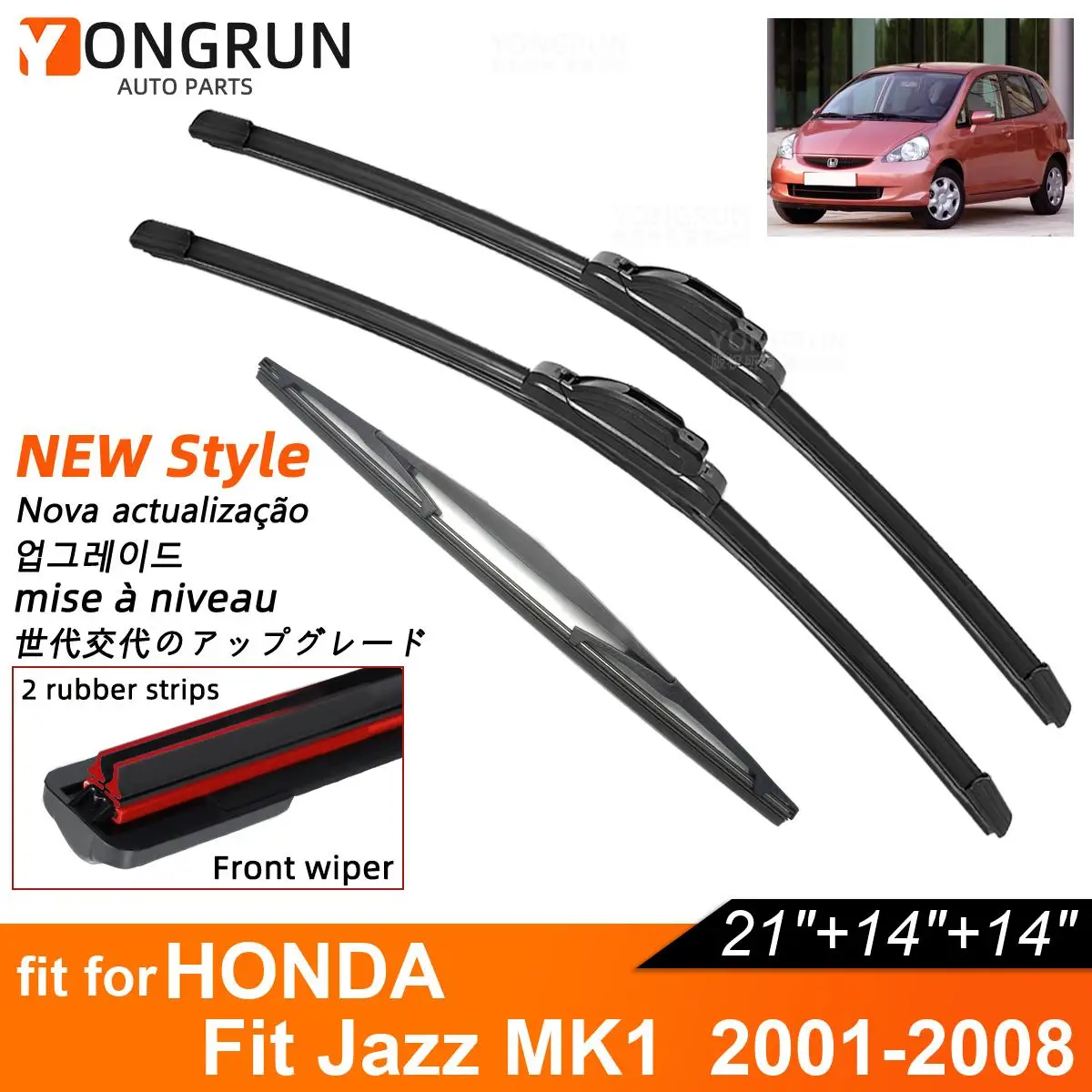 

Двойные резиновые автомобильные дворники для 2001-2008 HONDA Fit Jazz MK1, стеклоочистители для переднего и заднего лобового стекла, автомобильные аксессуары 2001 2008