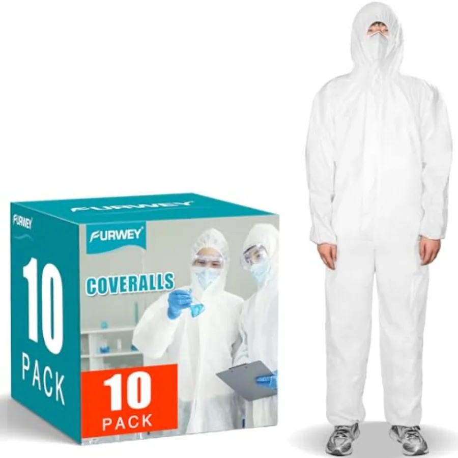 

FURWEY Hazmat Suits/0 Pack Disposable Coveralls with Elastic Wrists Ankles and Hood Available in 4 sizes
