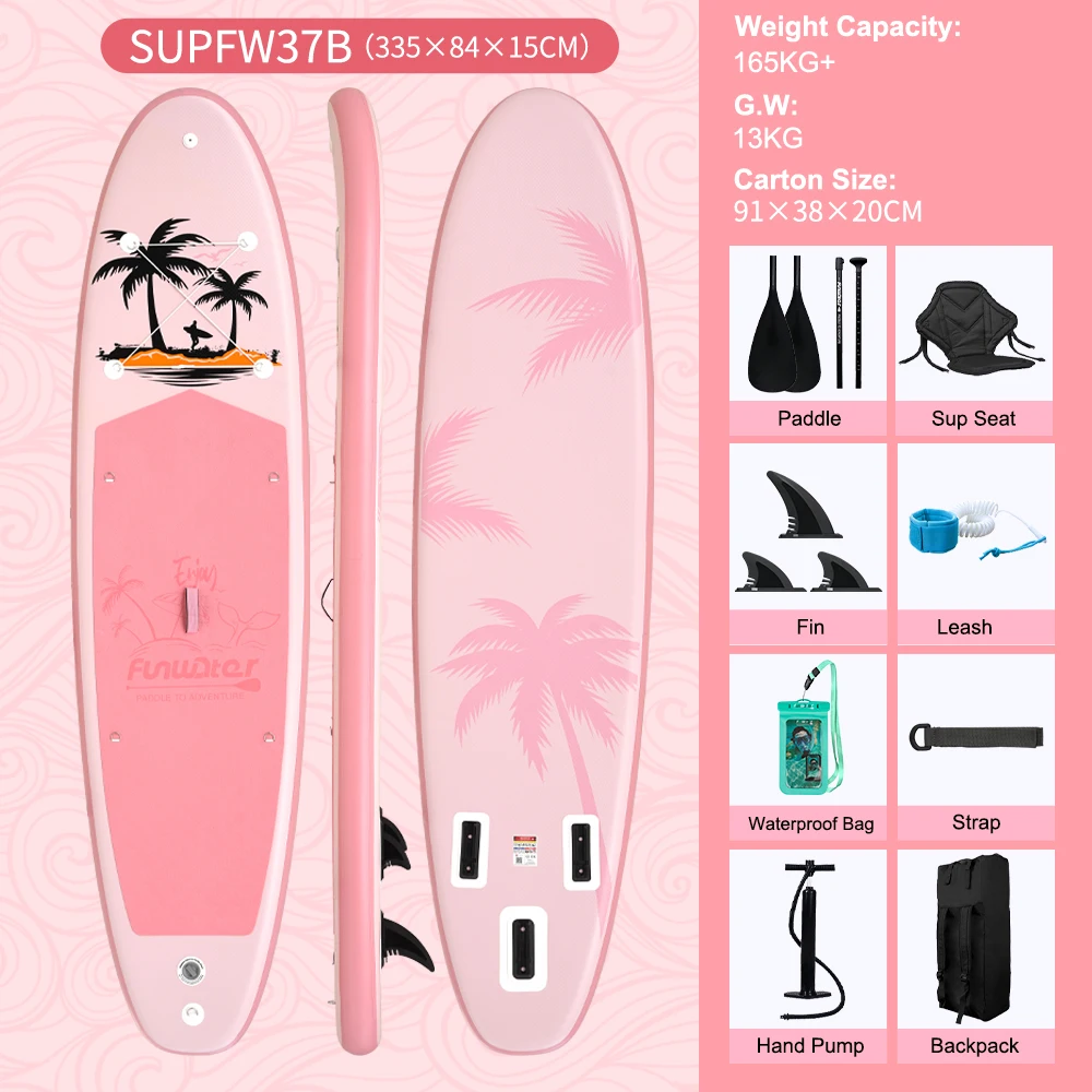 Opblaasbaar SUP paddleboard surfboard Funwater, opblaasbaar stand-up paddleboard met accessoires voor volwassenen & jongeren van alle niveaus