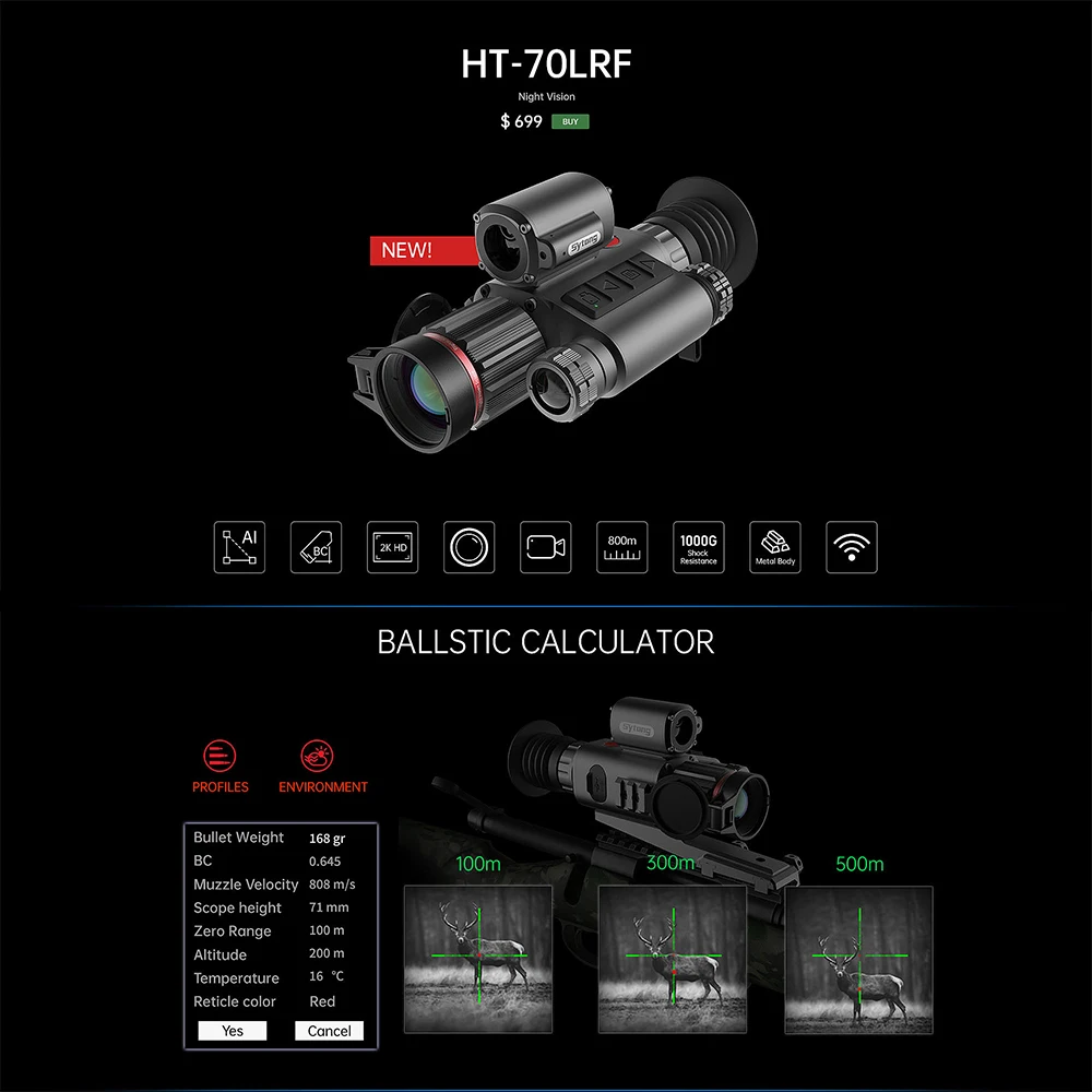 Sytong New Arrival HT-70LRF 5-20X Digital Night Vision Clip-on Riflescope Laser Rangefinder WIFI Transmission Sight for Hunting