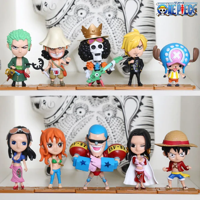 10 stücke anime figur ein stück affe d luffy roronoa zoro kawaii spielzeug q figürliches nendoroid auto dekoration pvc modell geschenk