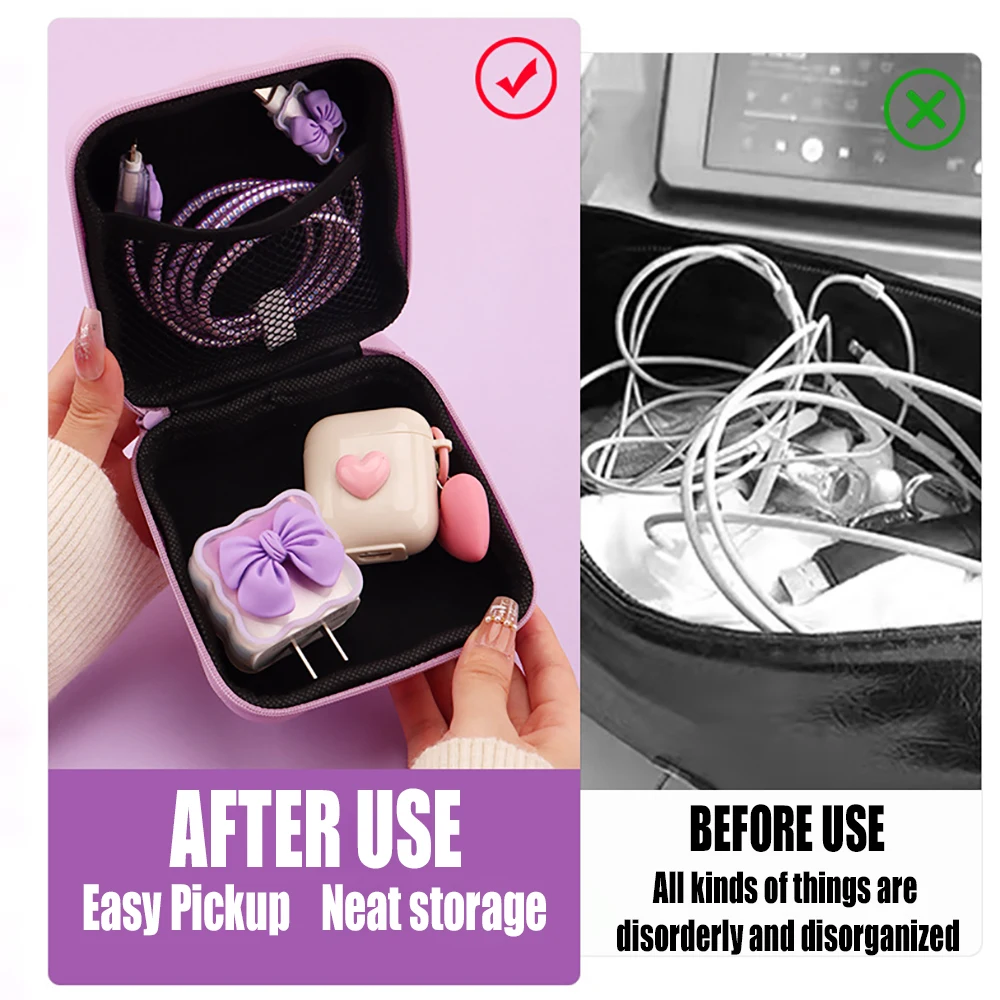 Cable Storage Bag Portable Charging Case USB Data Cable Organizer Headset Cable Square Zipper Bag For iPhone 18W/20W Charger view 3