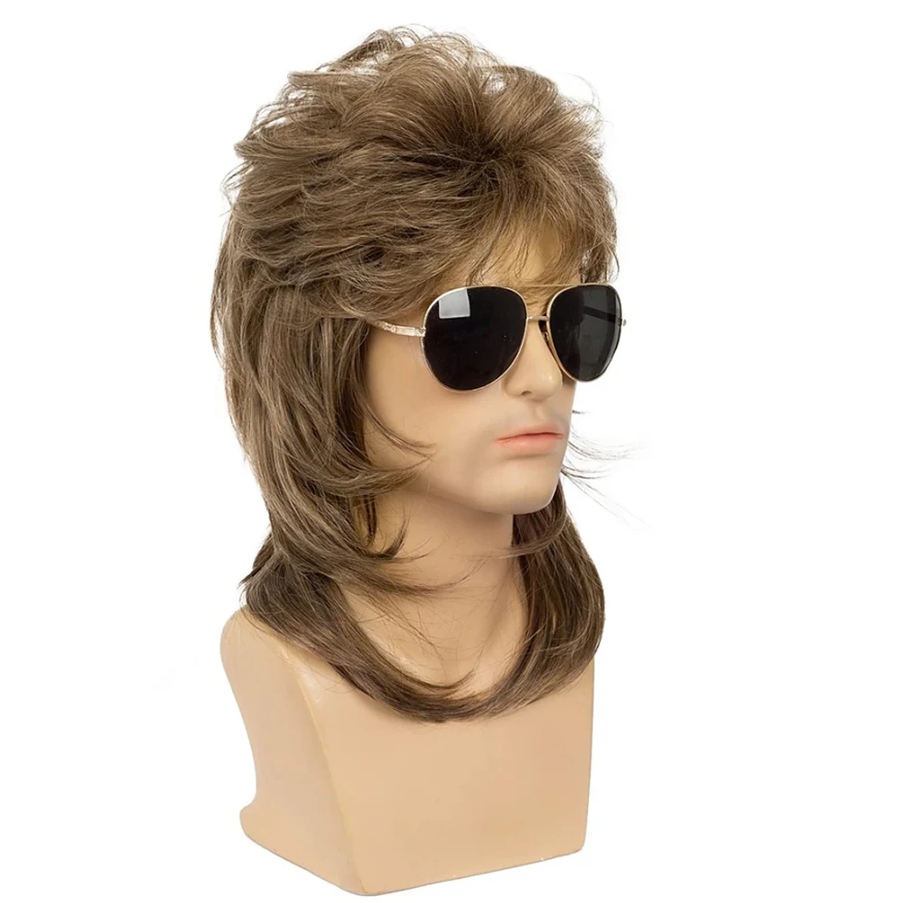 HAIRJOY Sallcks Herren Vokuhila Perücken Kunsthaar Lockiges 70er 80er Retro Cosplay Kostüm Perücke Rocker Disco Fancy Show Perücken – Detail 17