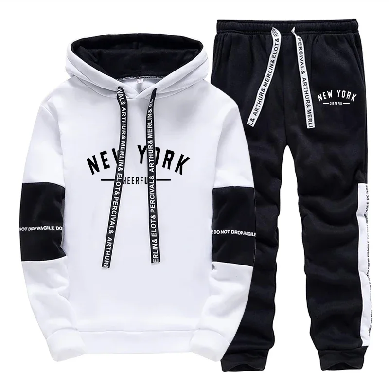 Conjunto Deportivo para Hombre, Sudadera con Capucha Informal para Uso Diario, Ropa Deportiva para Correr al Aire Libre, Sudadera con Estampado Urbano de una Pieza con Pantalones