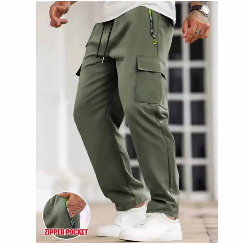 Spring Autumn Men Cargo Pants Solid Color Outdoor Casual Trousers Multi-Pockets Jogger Sports Long Pants Hiking Pant Drawstring