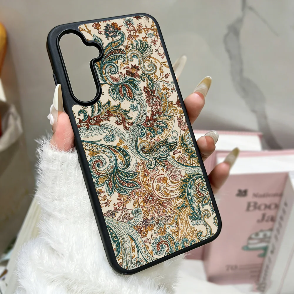 Retro Pattern Acrylic Phone Case For Samsung S26 Ultra S25 S25 Ultra S26 S24 S23 S24 FE 5G Funda Cover Frosted With Hand Strap