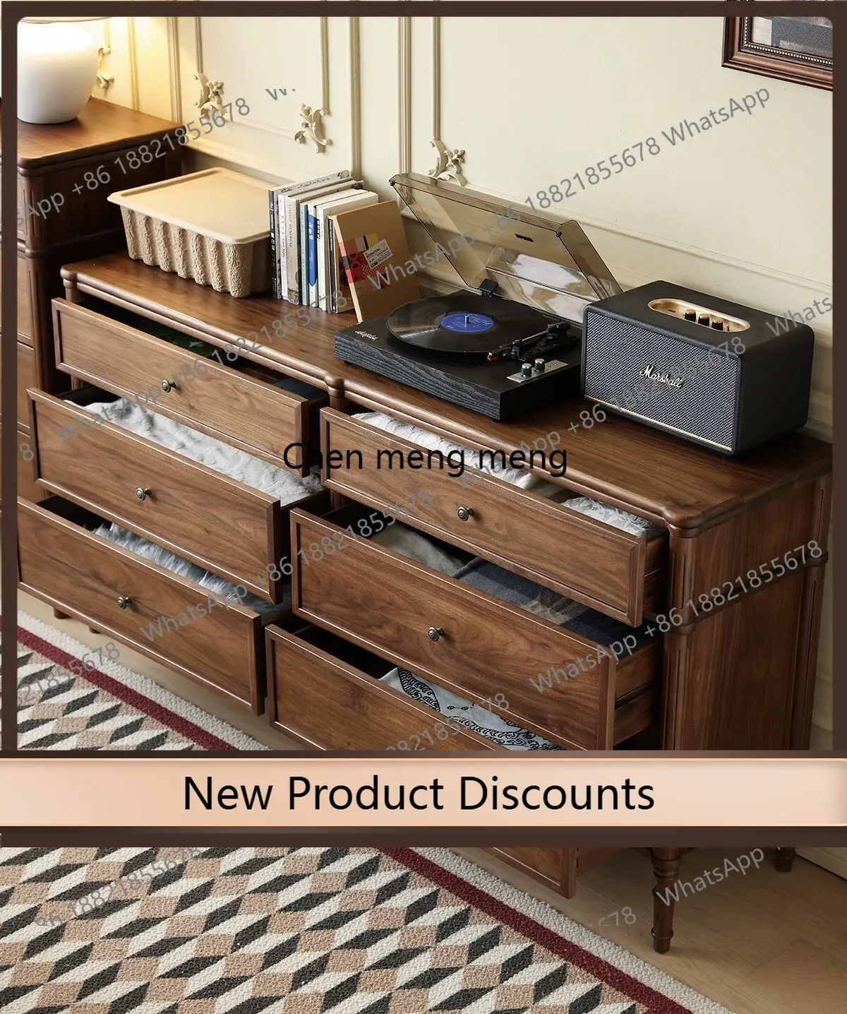 z10North American Black Walnut Five-bucket American Bedroom Storage Drawer Bedside Storage Cabinet