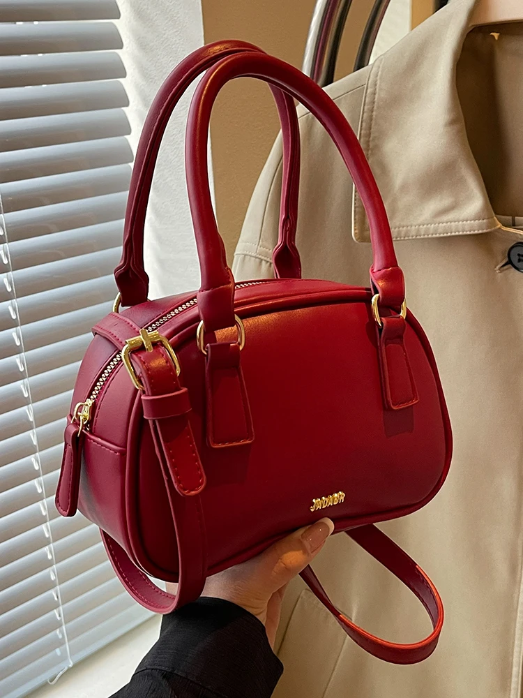 PU Leather Retro Mini Crossbody Bag for Women Korean Fashion Lady Soft Handle Daily Handbags Classic Red Bridal Bag