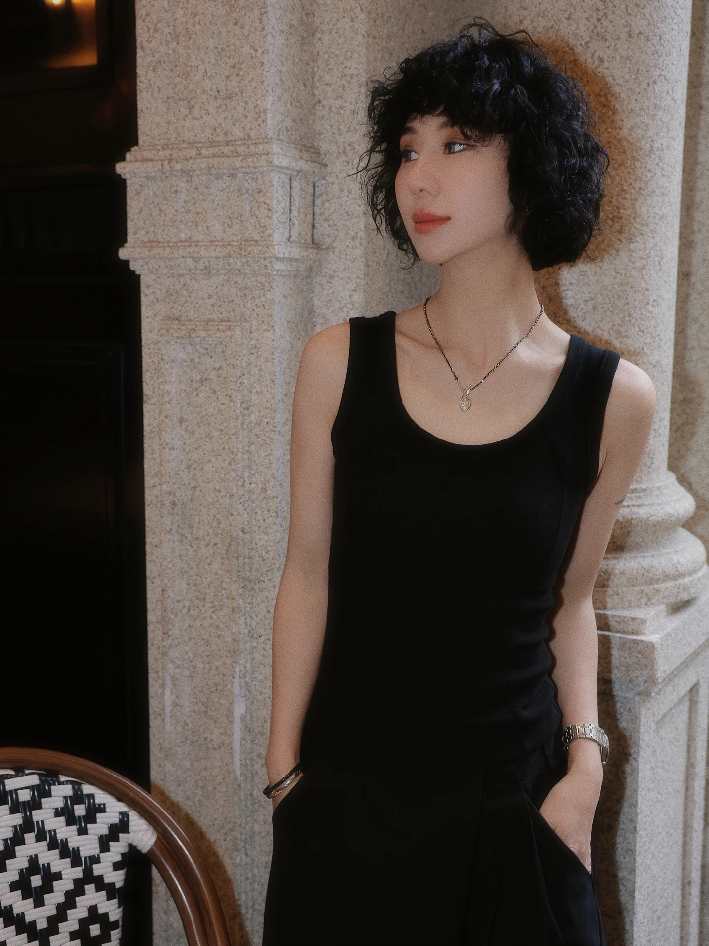 

TT Goose down Fce Lined Wrap Vest Women's Winter Bla Square Collar Slim Fit Base Layer Inner Wear Casual Sle