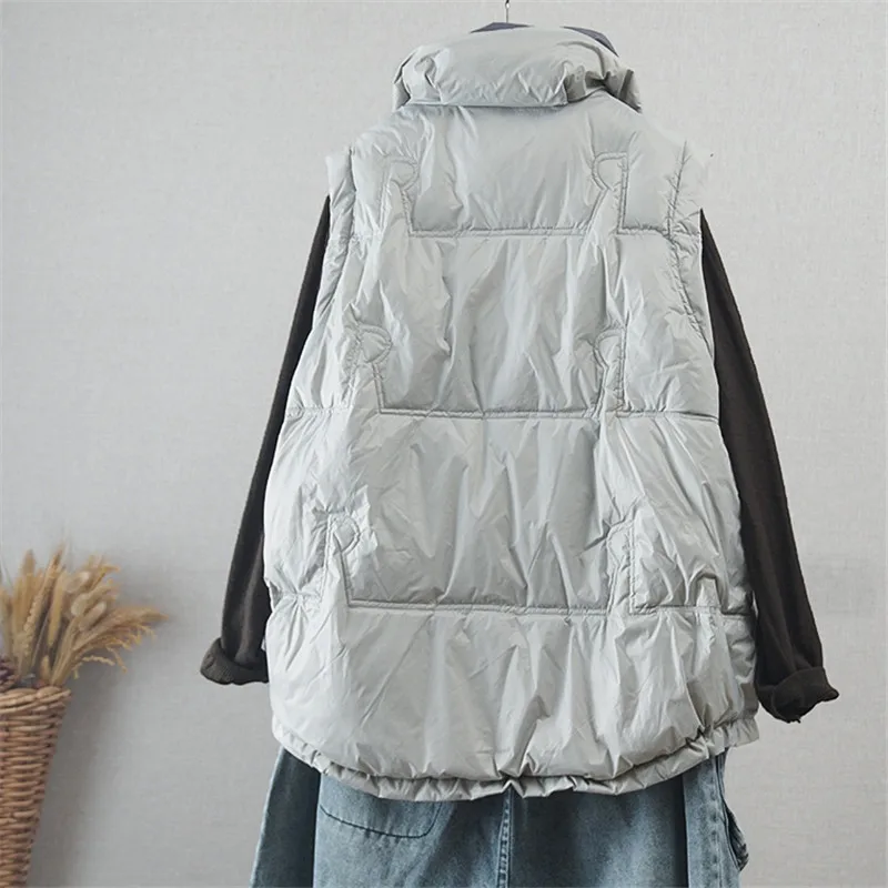 Para baixo casaco outono inverno mulher luz quente pato branco para baixo colete parkas senhoras sem mangas bigsize tanque jaqueta curto topos