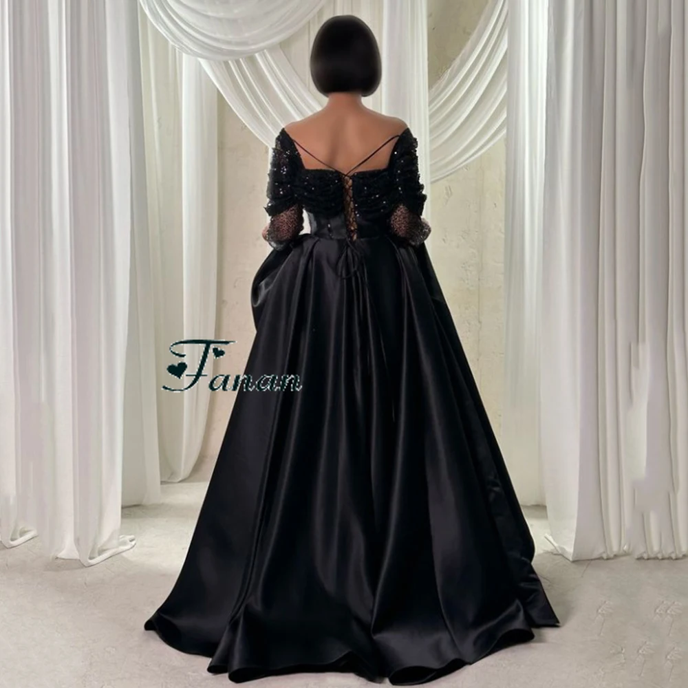 Customized Yipeisha Simple Sparkly Black Satin Evening Women Dresses Sequined Sexy Backless A-line Floor Length Formal Pageant G