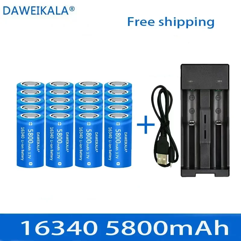 5800mAh rechargeable 3.7V Li-ion 16340 batteries CR123A battery for LED flashlight wall charger, travel for 16340 CR123A battery