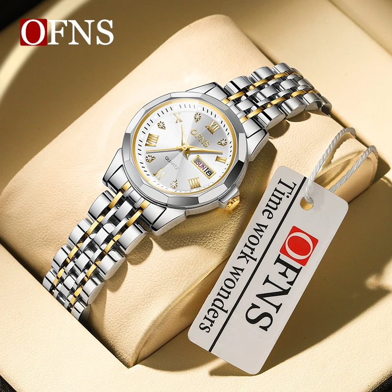OFNS Top Brand Luxury Fashion Couple Quartz Watches Men Lady Stainless Steel Watches for Women Waterproof Quartz Wristwatch