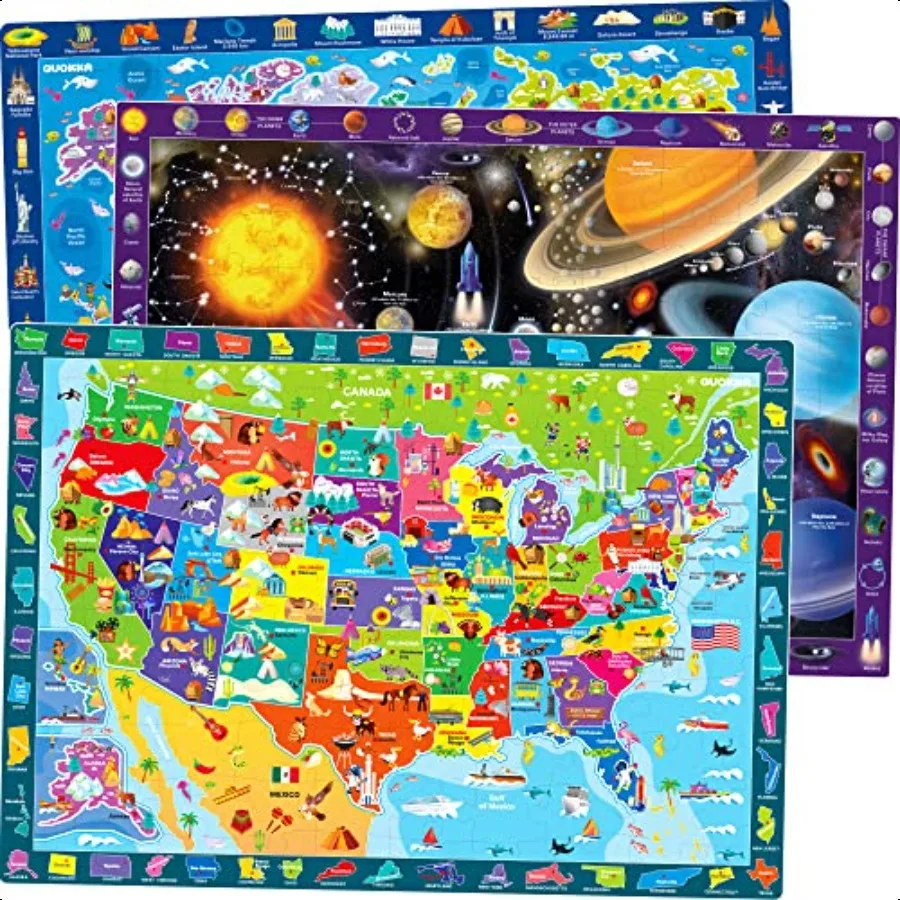 

QUOKKA Puzzles for Ages 46 3 Set 100 Piece Puzzles for Toddlers 35 Learning Map of The United States World Space Puzzle Educati