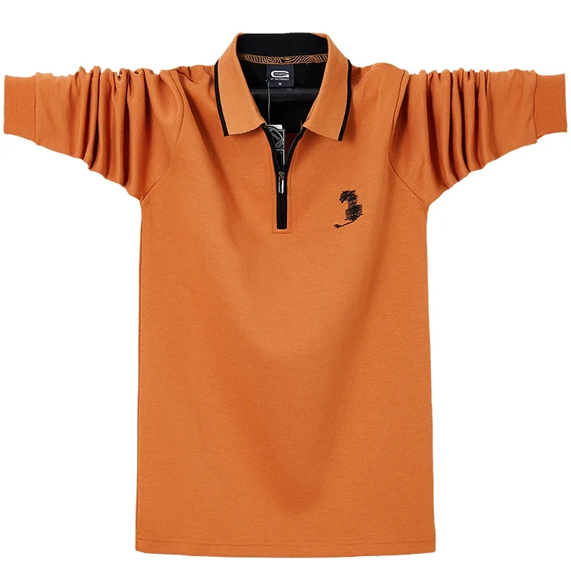 Autumn New Men's Solid Polo Shirt Embroidery Long-sleeved Polos Shirt Zipper Collar Fashion Shirt Casual Streetwear Loose Tops