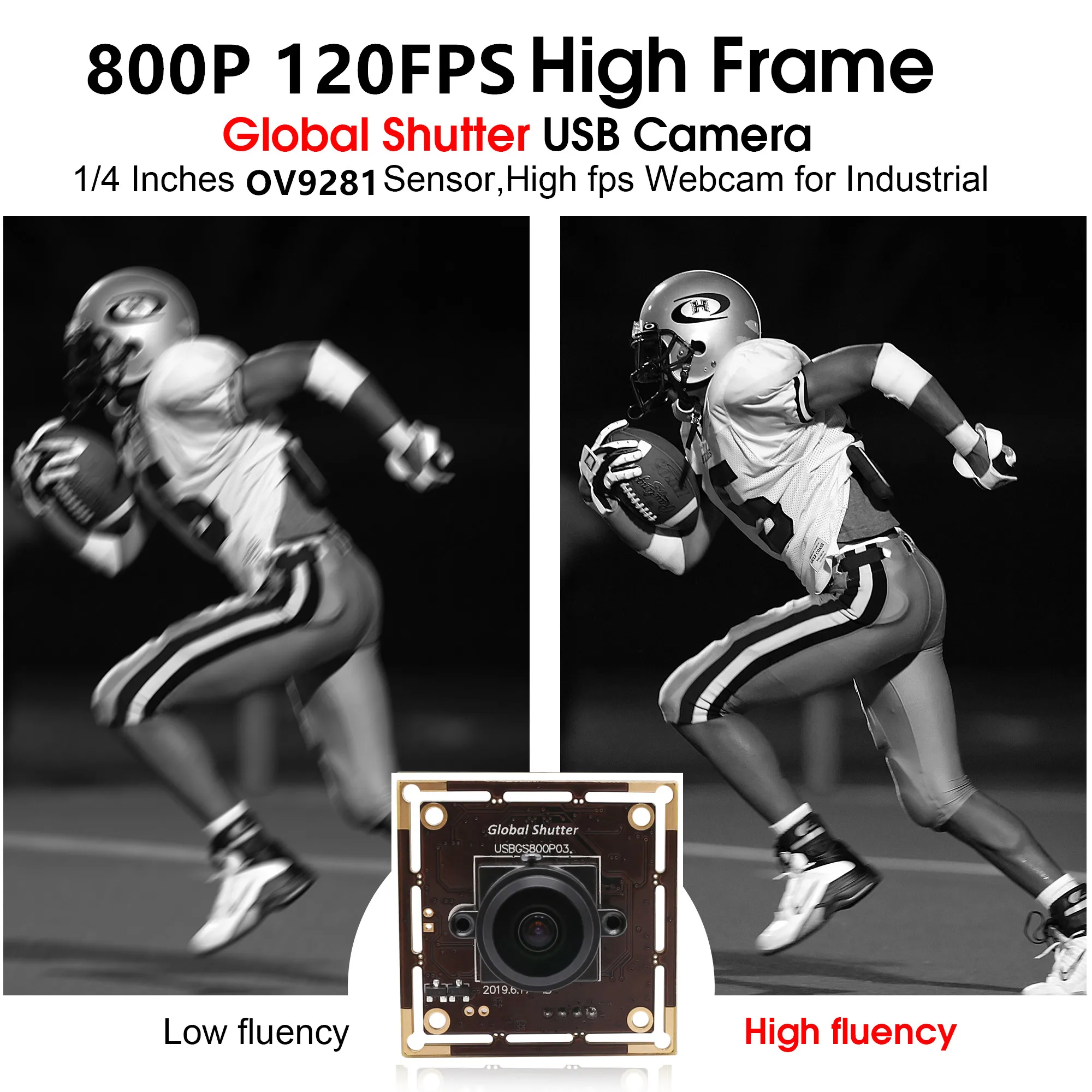 

ELP 720P 120fps Monochrome Global Shutter USB Camera Module Wide Angle Fisheye OV9281 UVC Webcam Module for High Speed Shooting