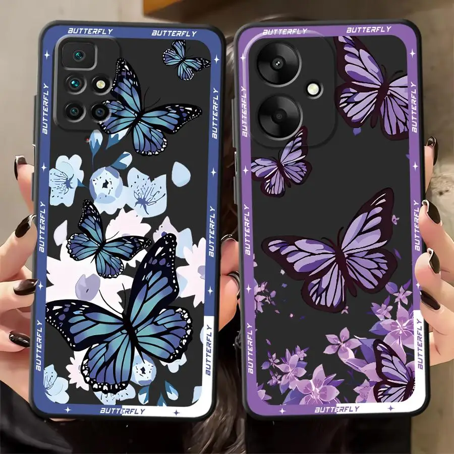 Case for Xiaomi Redmi A3 14C A5 12C A4 K40 K80 Pro 13C A1 A2 Plus 9 10 Black Soft Phone Cover INS Retro Butterfly