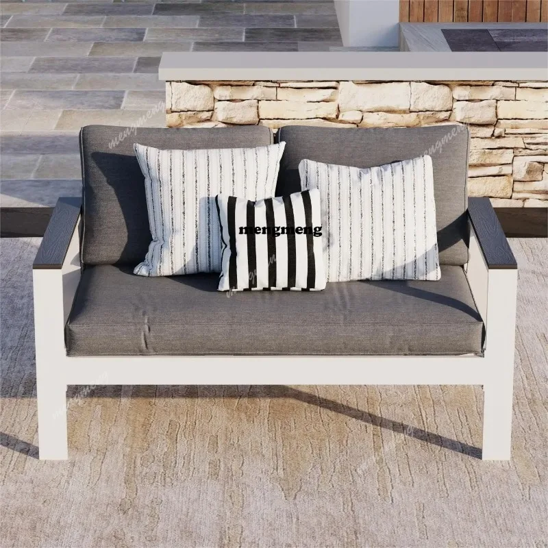 

Aluminum Patio Loveseat, Patio Furniture Metal Deep Seating Outdoor Loveseat with Wood Accent Armrest and Angled, Customized