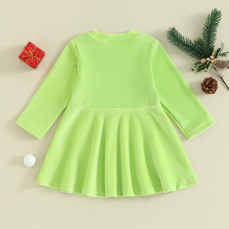 Infant Girls Winter Dress with Long Sleeves and Round Neckline featuring Heart Embroidery Detail and A-Line Silhouette