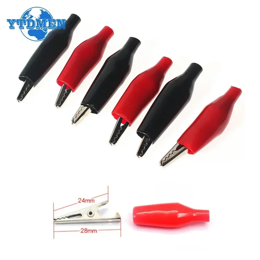 10PCS/2 Colors Crocodile Type Clip 24*28mm Black Red Soft Plastic Coated DIY Electronic Testing Probe Mini Alligator Test Clips